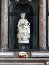 The sculpture `Madonna and Child` by Michelangelo, at the southeast chapel of the Church of Our Lady