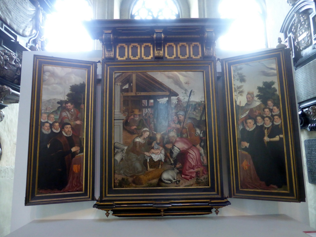 Triptych `Adoration of the shepherds` by Pieter Pourbus, in the southern aisle of the Church of Our Lady