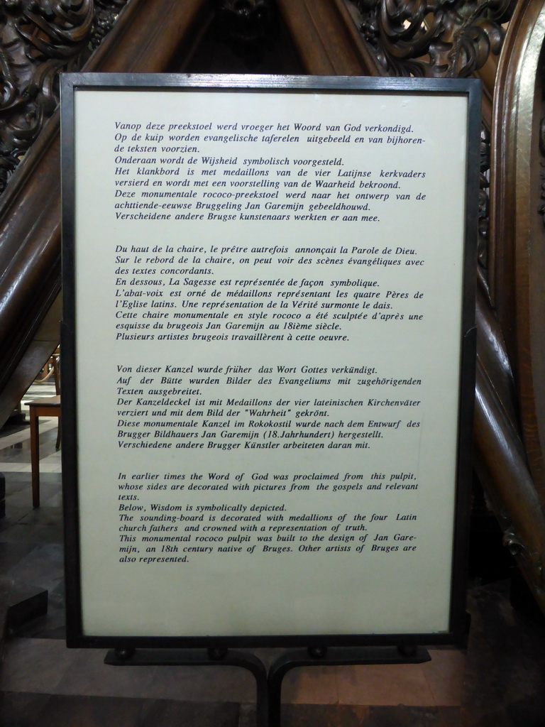 Information on the pulpit of the Church of Our Lady