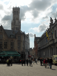 The Belfort tower and the Breidelstraat street, viewed from the Burg square