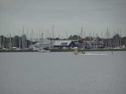 The Grevelingenmeer lake and the Jachthaven harbour, viewed from the northwest side of the Grevelingendam