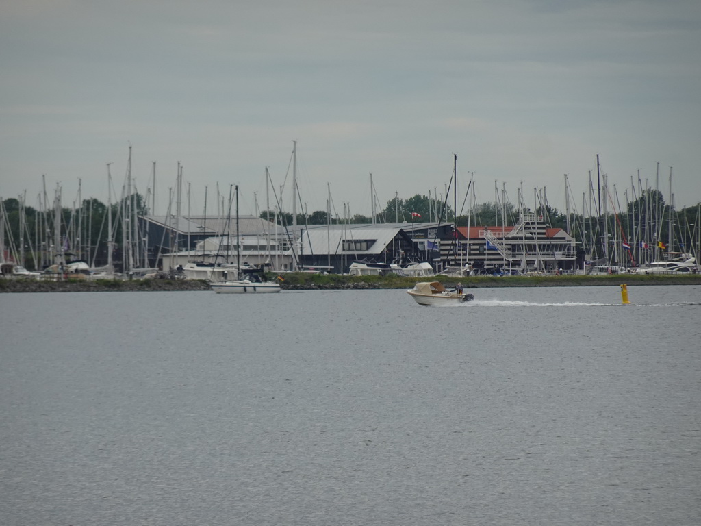 The Grevelingenmeer lake and the Jachthaven harbour, viewed from the northwest side of the Grevelingendam