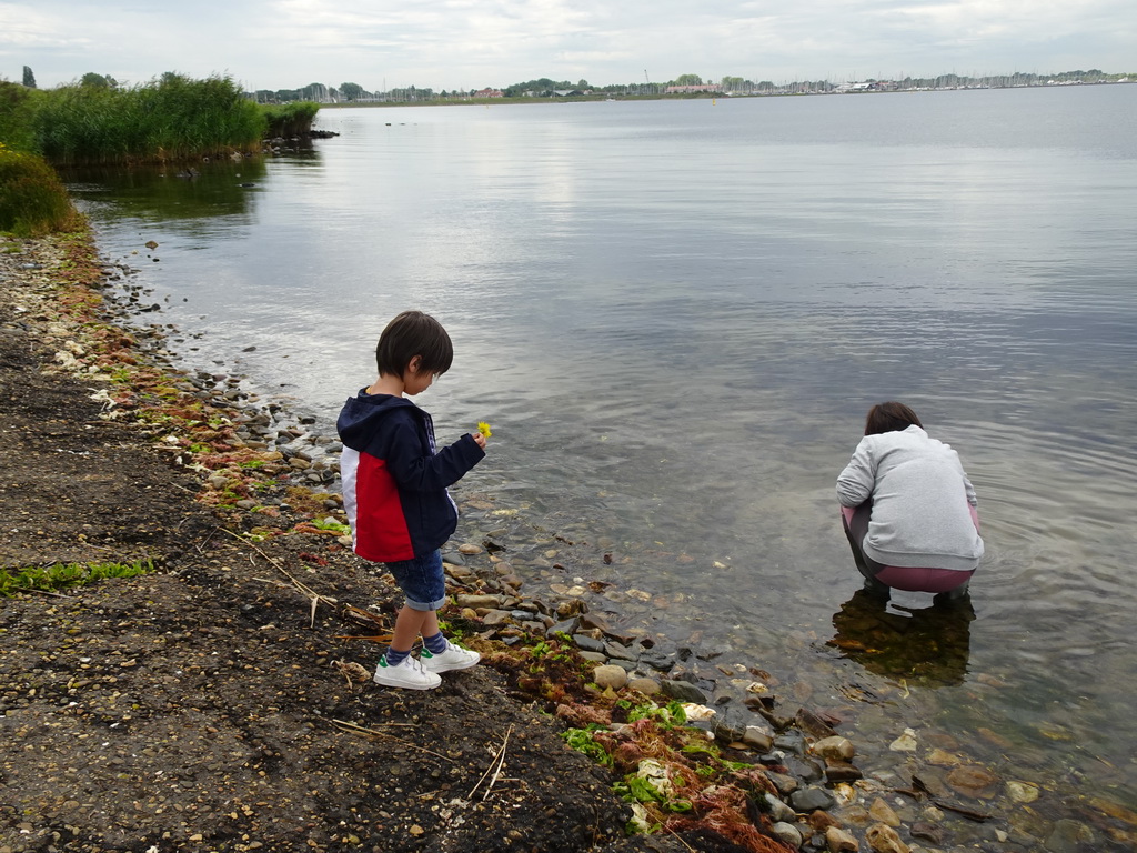 Miaomiao and Max looking for seashells at the northwest side of the Grevelingendam