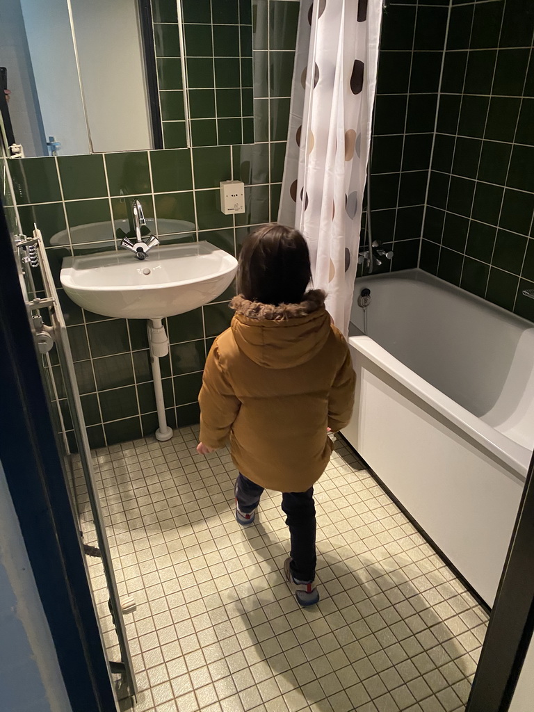 Max in the bathroom at the upper floor of our apartment at Holiday Park AquaDelta