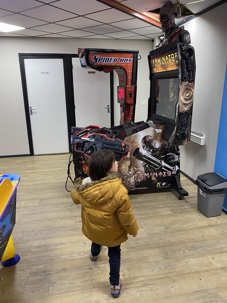 Max at the gaming room at Holiday Park AquaDelta