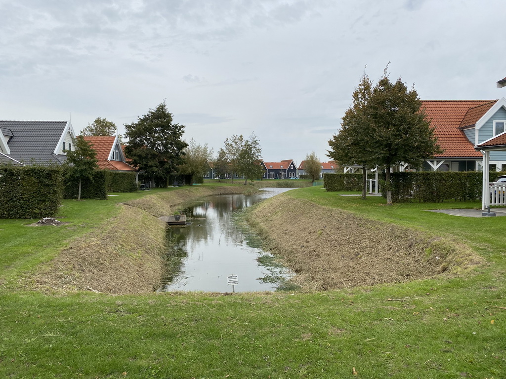 Holiday homes and a creek at Holiday Park AquaDelta