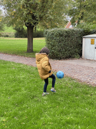 Max playing football in front of our apartment at Holiday Park AquaDelta