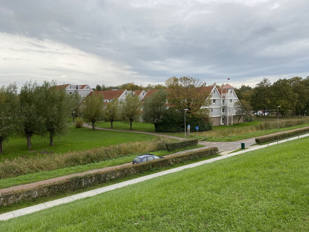 Apartment buildings at the northwest side of the Holiday Park AquaDelta, viewed from the dike next to the Hageweg street