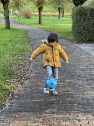 Max playing football in front of our apartment at Holiday Park AquaDelta