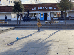 Max playing football on the central square of Holiday Park AquaDelta