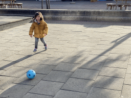 Max playing football on the central square of Holiday Park AquaDelta