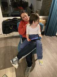 Max and our friend playing with Nintendo Switch at the living room at the ground floor of our apartment at Holiday Park AquaDelta