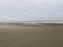 Windmills, the Krammer lake and the beach at the south side of the Grevelingendam