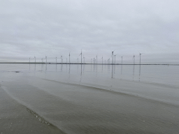 Windmills, the Krammer lake and the beach at the south side of the Grevelingendam