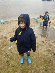 Max and his friend making a sand castle at the Werkhaven beach