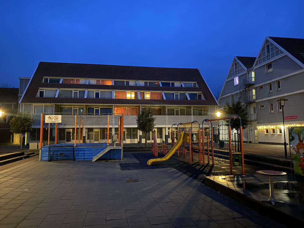 Playground at the central square of Holiday Park AquaDelta, at sunrise