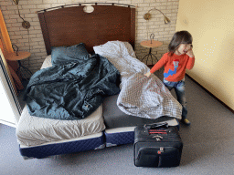 Max in the first bedroom at the lower floor of our apartment at Holiday Park AquaDelta