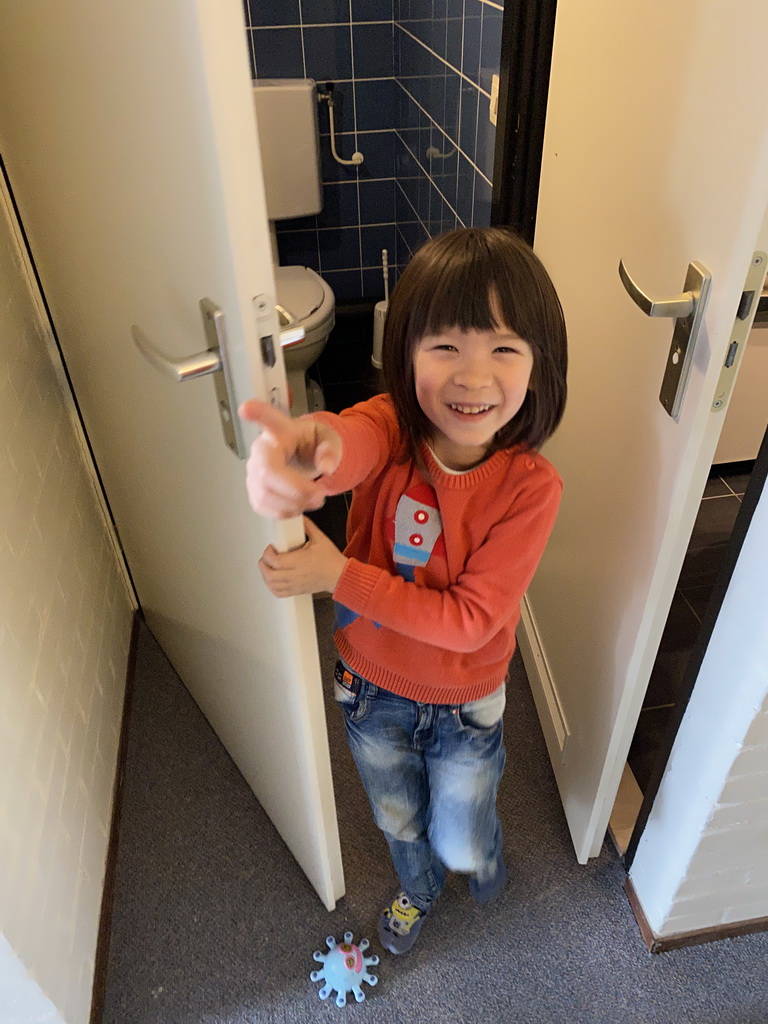 Max at the toilet at the lower floor of our apartment at Holiday Park AquaDelta