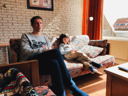 Tim and Max playing with the Nintendo Switch in the living room at the upper floor of our apartment at Holiday Park AquaDelta