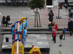The mascot Koos Konijn at the central square of Holiday Park AquaDelta, viewed from the balcony of the upper floor of our apartment