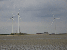 The beach, windmills and the Restaurant Grevelingen at the south side of the Grevelingendam