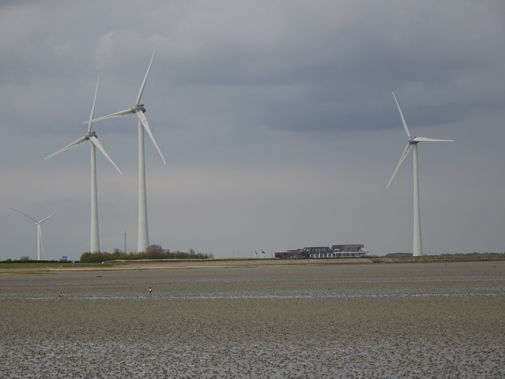 The beach, windmills and the Restaurant Grevelingen at the south side of the Grevelingendam