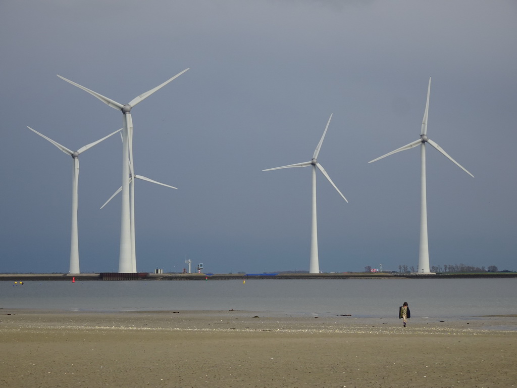 Max at the beach at the south side of the Grevelingendam, and windmills at the Krammersluizen sluices