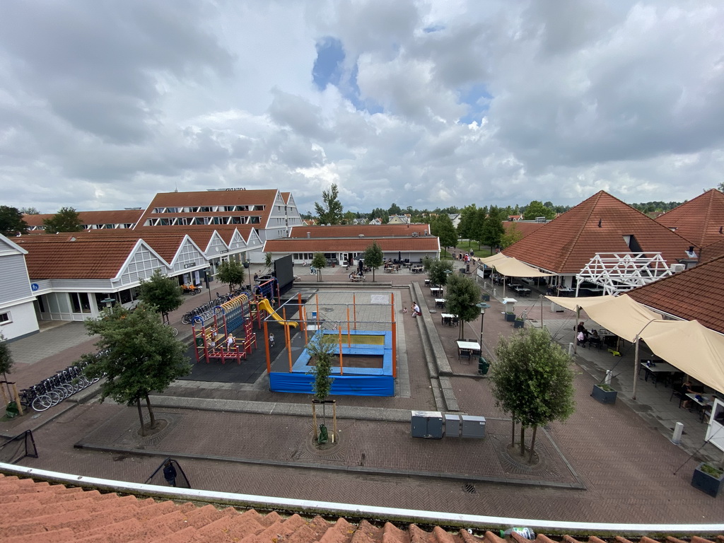 The central square of Holiday Park AquaDelta, viewed from the balcony of the upper floor of our apartment