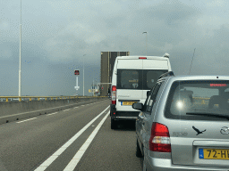 Opened sluice at the Zeelandbrug bridge, viewed from the car