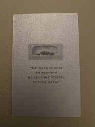 Back side of the business card of the Brasserie De Cleenne Mossel restaurant