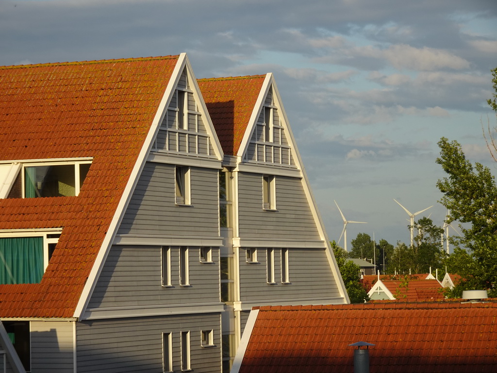 Roofs of holiday homes at Holiday Park AquaDelta, viewed from the balcony of the upper floor of our apartment