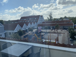 Our balcony and the central square of Holiday Park AquaDelta, viewed from the upper floor of our apartment