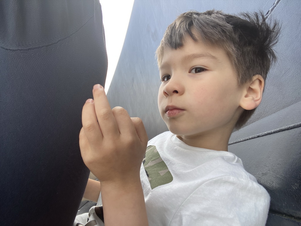 Max on a bench at the Havenkade street