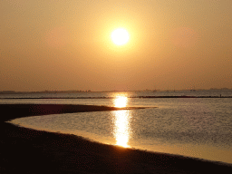 Sunset on a beach at the north side of the Grevelingendam