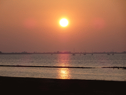 Sunset on a beach at the north side of the Grevelingendam