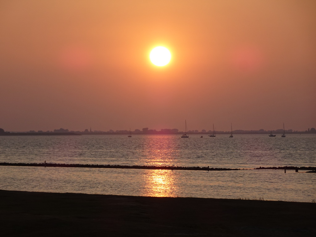 Sunset on a beach at the north side of the Grevelingendam