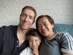 Tim, Miaomiao and Max at the living room at the lower floor of our apartment at Holiday Park AquaDelta