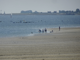 People looking for seashells at the beach at the south side of the Grevelingendam and the Krammer lake, viewed from the playground of Restaurant Grevelingen