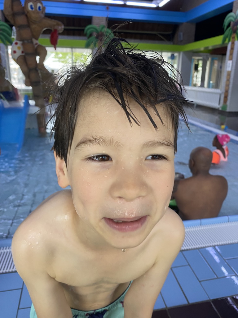 Max at the children`s pool at the swimming pool at Holiday Park AquaDelta