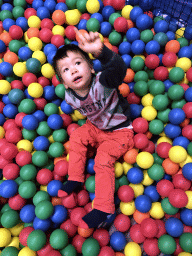 Max playing in the ball pit at the Kinderland playground at Holiday Park AquaDelta