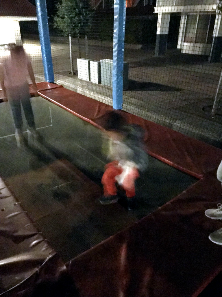 Max on the trampoline of the playground at the central square of Holiday Park AquaDelta