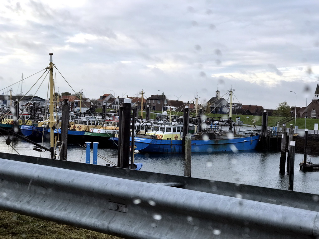 Boats in the Harbour of Bruinisse, viewed from our car at the Grevelingensluis sluice