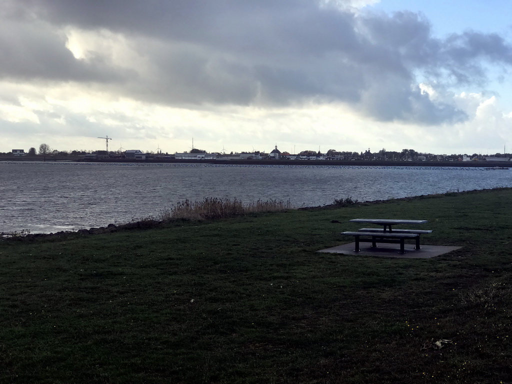 The town center, viewed from the beach at the southwest side of the Grevelingendam