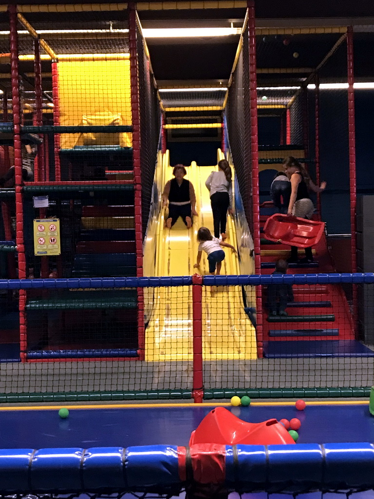 Miaomiao on the slide at the Kinderland playground at Holiday Park AquaDelta