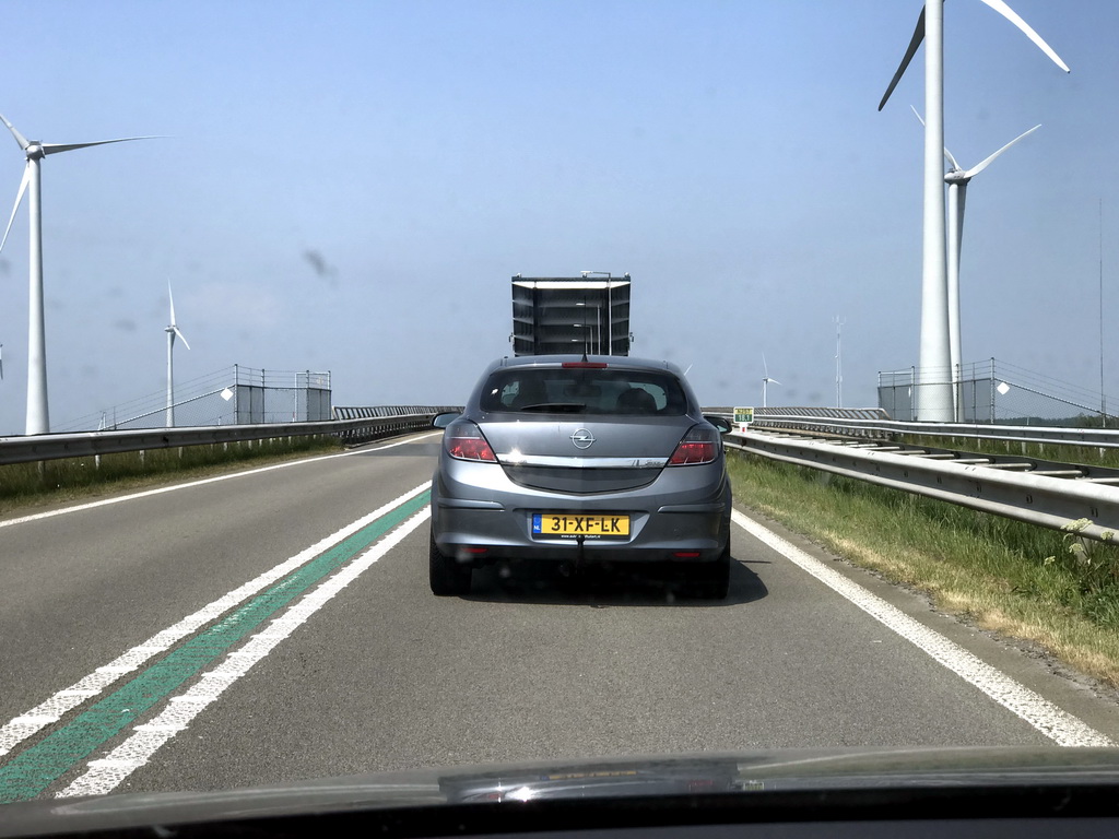 The Krammersluizen sluices, viewed from the car