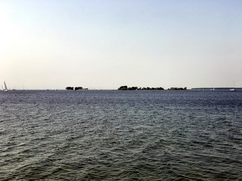 Boats on the Grevelingenmeer lake, viewed from a pier at the northwest side of the Grevelingendam