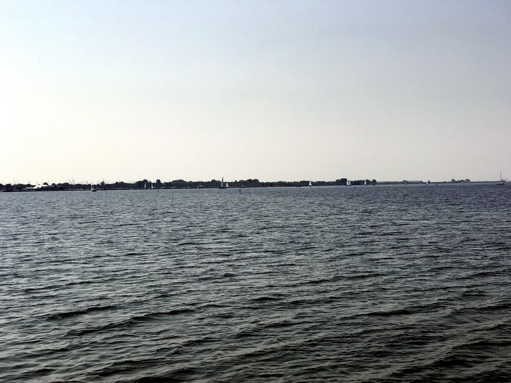 Boats on the Grevelingenmeer lake, viewed from a pier at the northwest side of the Grevelingendam