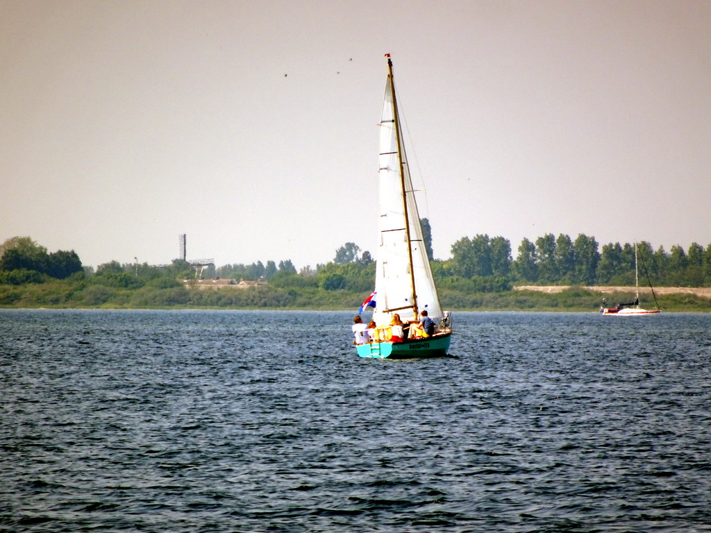 Boats on the Grevelingenmeer lake, viewed from the northwest side of the Grevelingendam