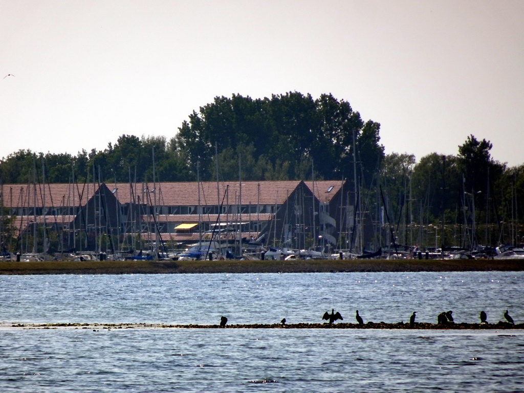 The Grevelingenmeer lake and the Jachthaven harbour, viewed from a pier at the northwest side of the Grevelingendam