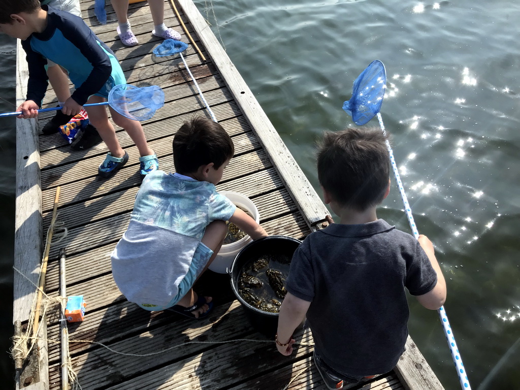 Max and other people catching crabs on a pier at the northwest side of the Grevelingendam